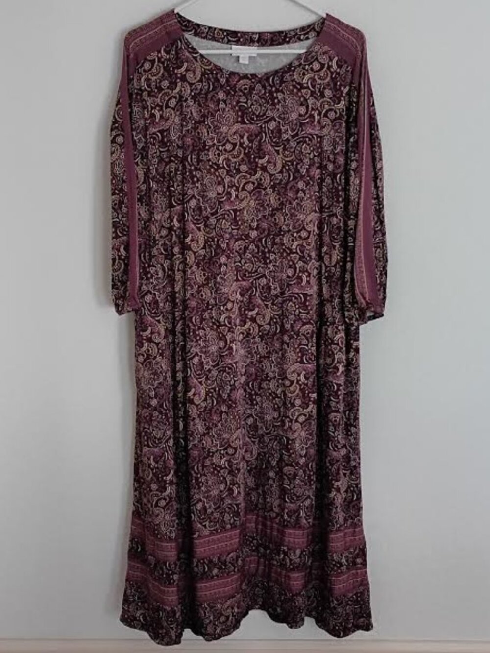 J JILL PURE JILL WOMEN'S MAXI DRESS MAUVE TAN FLORAL PAISLEY 3/4 SLEEVE SIZE PXL